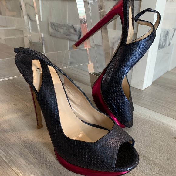 NICHOLAS KIRKWOOD navy python snake slingback heel - Picture 2 of 7